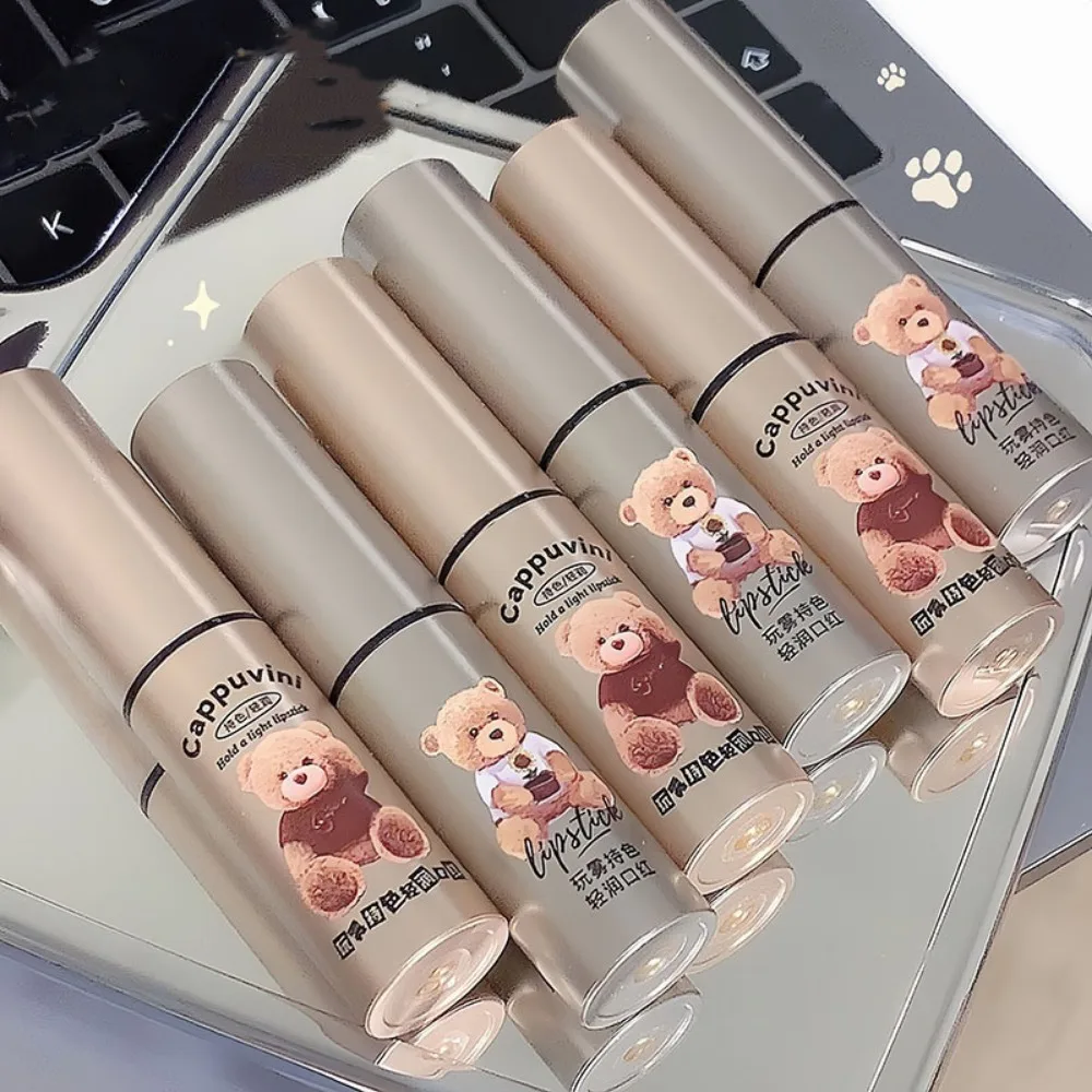 Cappuccino Bear Silver Tube Solid Lip Gloss idratante Lip Glaze autunno/inverno rossetto idratante specchio di vetro Peach Lipstick