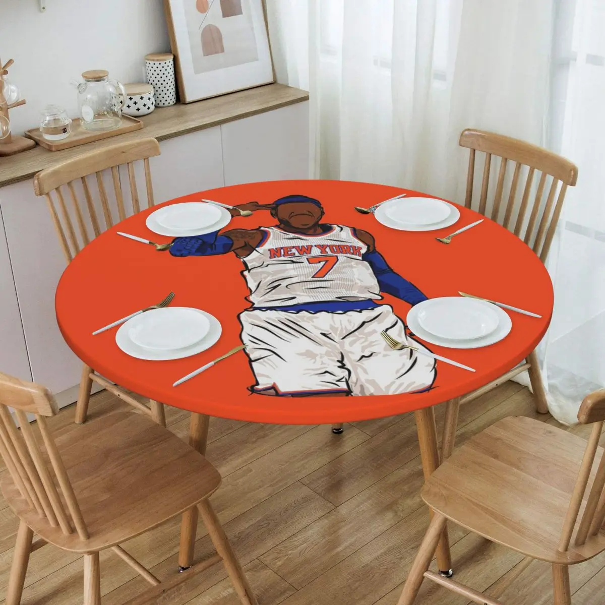 Carmelo Anthony Celebration Sketch Waterproof Round Tablecloth Oilproof Table Cloth for Kitchen Events Dining Table Cover