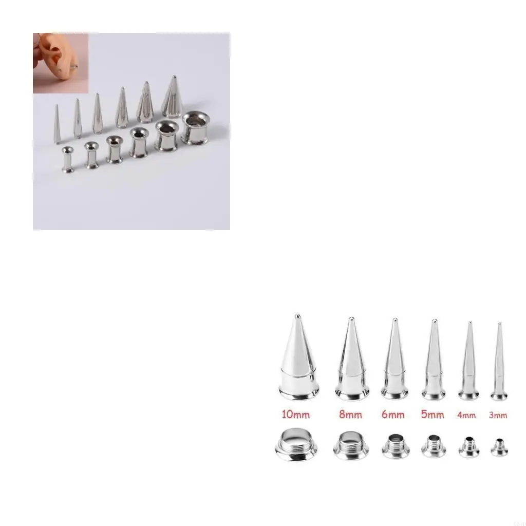6Pcs/set Ear Stretching Tapers Plugs Stainless Steel Tunnels Gauges Expander Set Body Piercing Jewelry for Women Girl