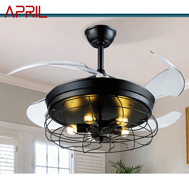 

APRIL Contemporary LED Ceiling Lamp With Fan Black Invisible Fan Blade 220V 110V For Home Dining Room Bedroom Restaurant