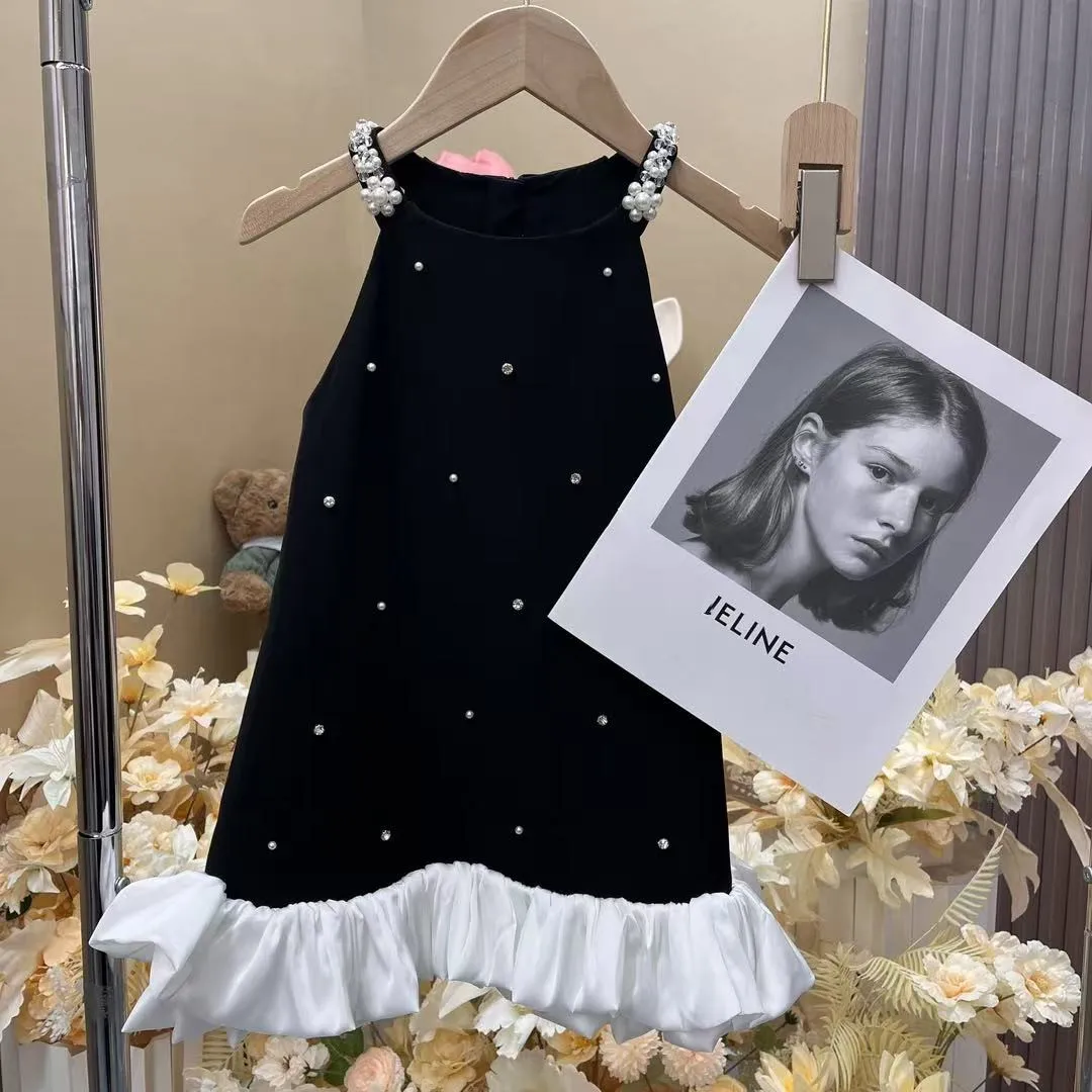 Robe d'été pour filles, nouveau style, petit caraco de style parfumé, robe noire à bord à volants, rap-duty, 2025