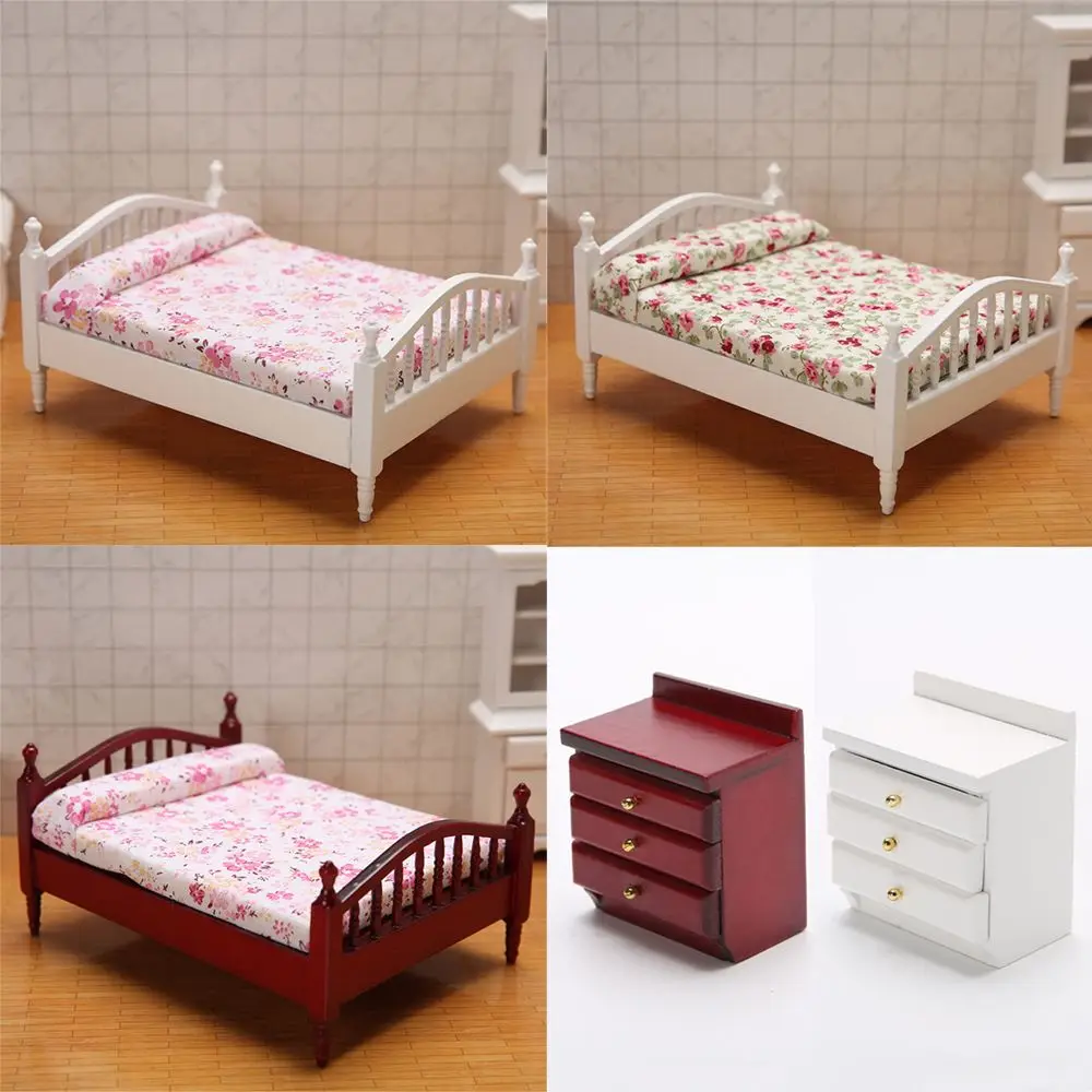 Mini Decoratie Accessoires 1:12 Poppenhuizen Miniatuur Meubels Bed/Nachtkastje Poppenhuis Meubels Voor Poppen