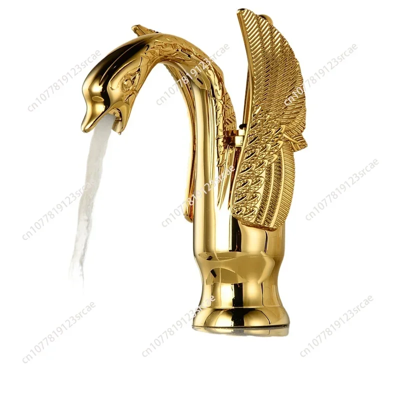 Golden Basin Faucet Deck Mount Sink Short Faucets Swan Shape Single Handle Sink Hot Cold Water Mixer Tap