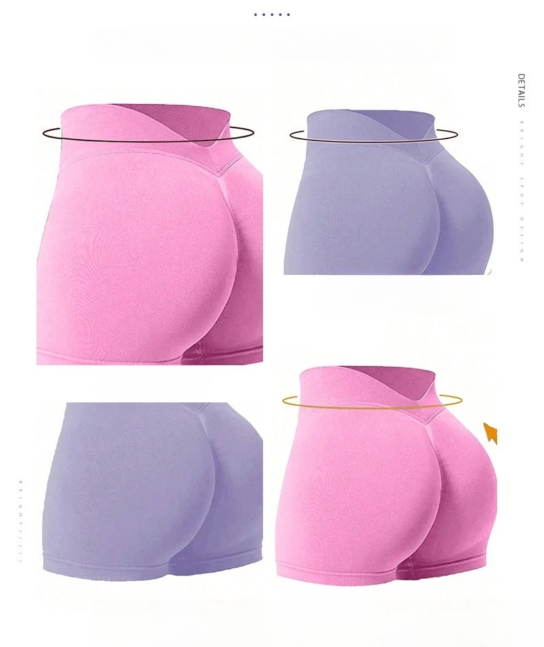 Damen Sommer V-Taille Yoga-Shorts Modische und Sexy Laufhose Fitness-Hose Hochelastische Hüftliftende Sportshorts – Detail 6