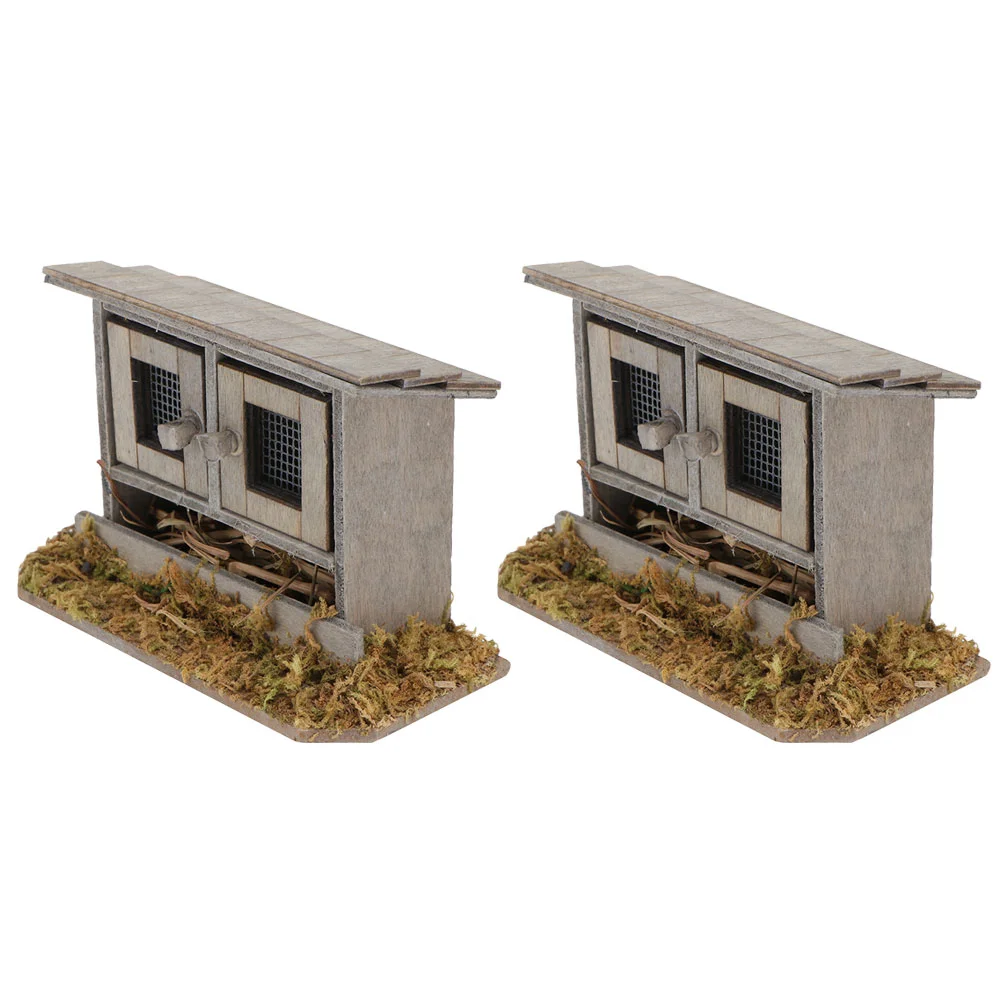 2 Pcs House Chicken Coop Outdoor Decor Mini Henhouse Simulation Adorn Bamboo Miniature Scene Model