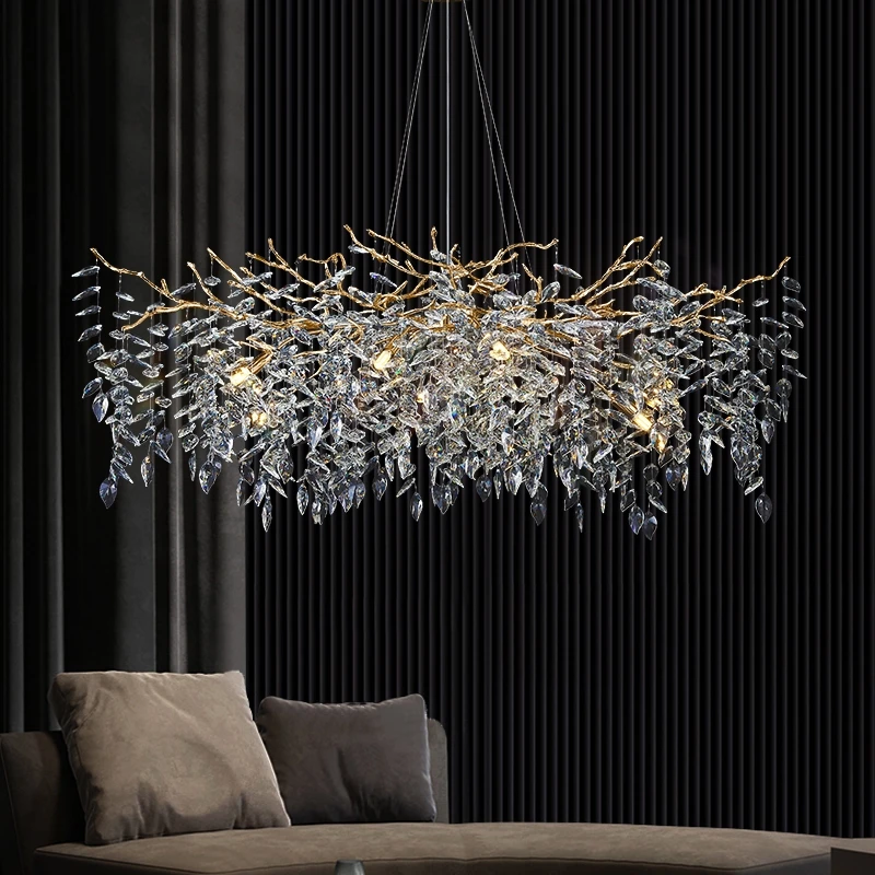 Long Branch Crystal Chandelier For Dining Table Living Room Kitchen Bedroom Silver Gold Hanging Crystal Chandeliers