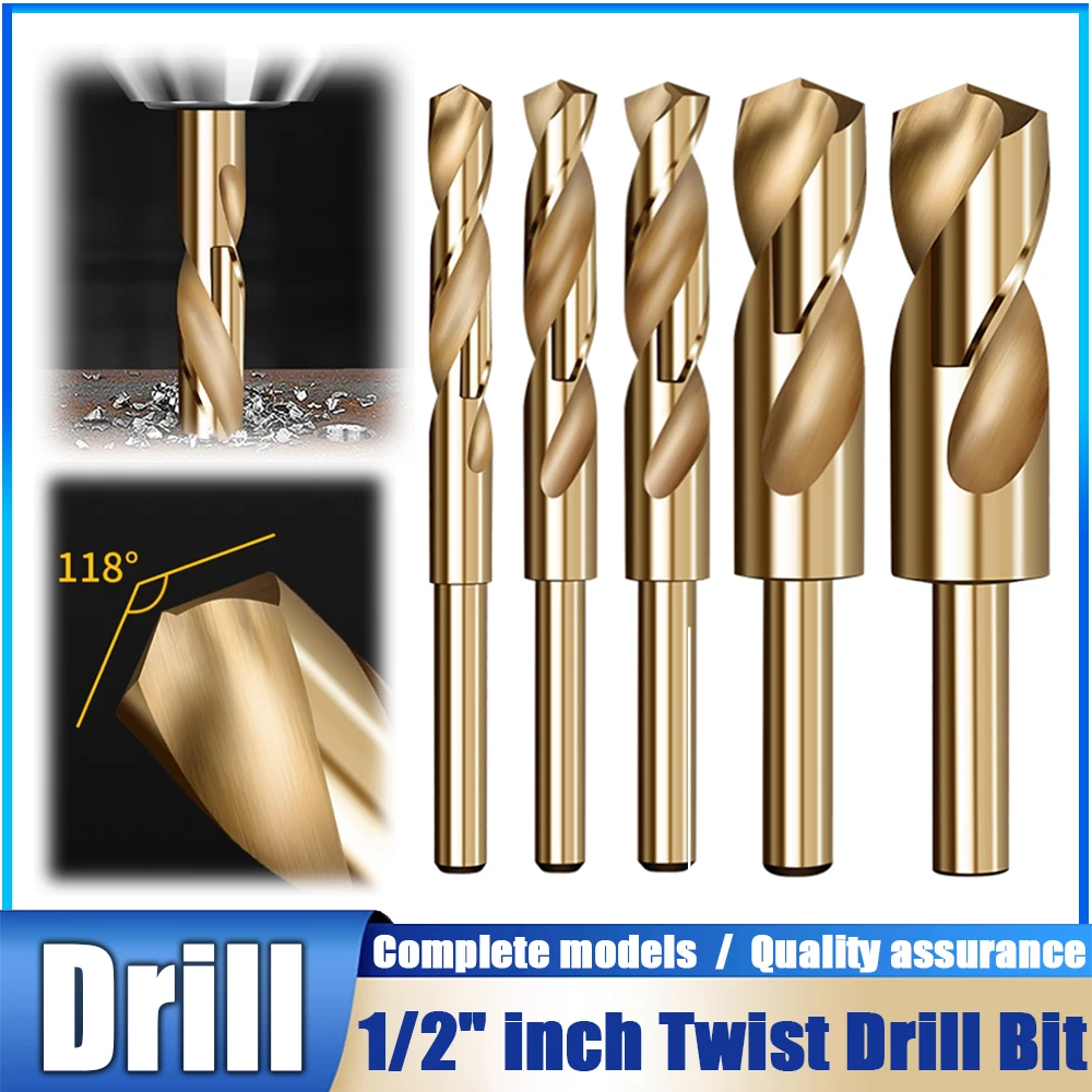 

12-35mm 10/12.7mm Round Shank Reduced 1/2" Twist Drill Bits 6542HSS Titanium Plating Hole Saw Wood Iron Stainless Steel Aluminum
