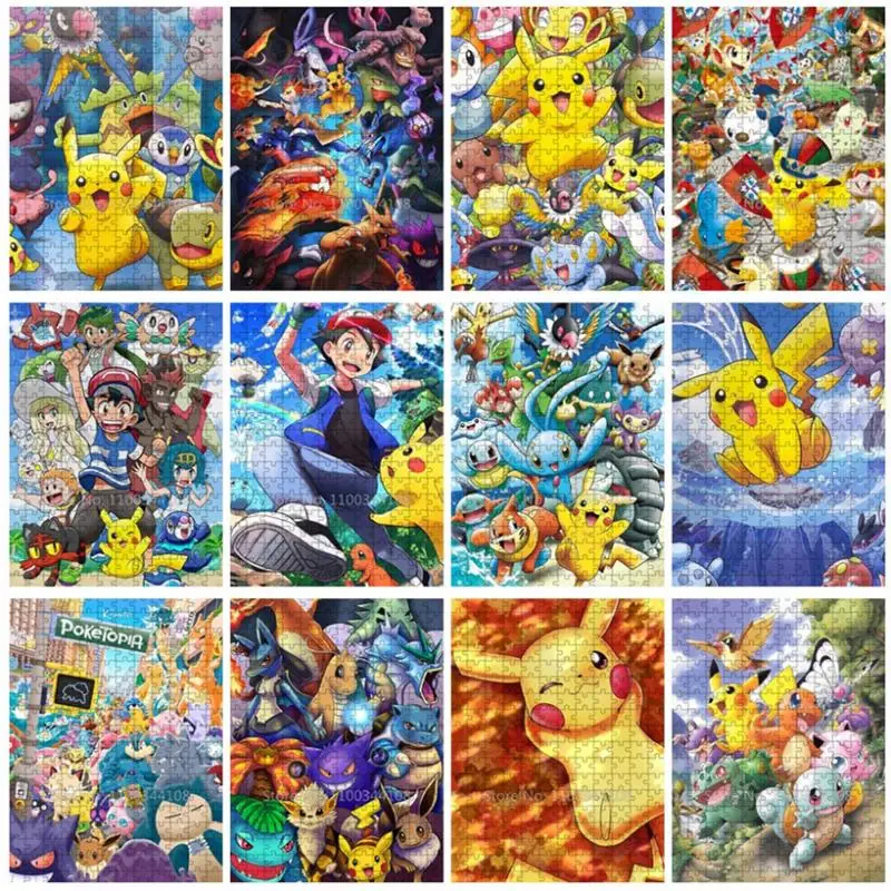 

Пазлы с изображением Покемона Пикачу, 300/500/1000 шт., бумажные головоломки с героями мультфильмов японского аниме, детские развивающие игрушки для декора детской комнаты