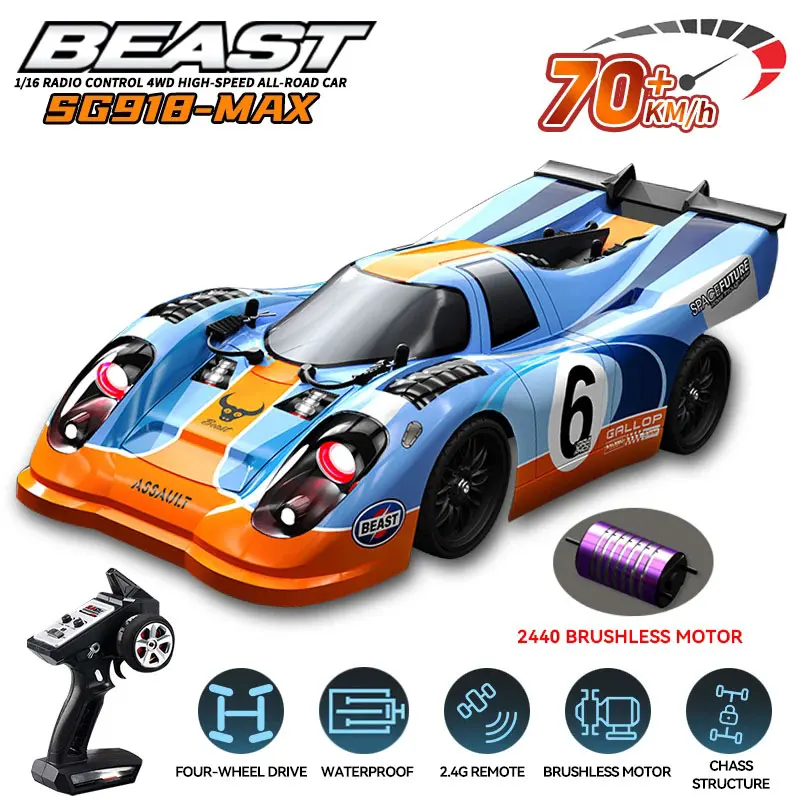 SG918 PRO/SG918 MAX 1:16 4WD RC Car 70KM/H 2.4G Remote Control Car Brushless Motor High-Speed Off-road Climbing Vehicle With LED