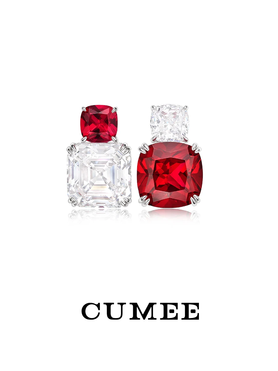 

Серьги-гвоздики CUMEE из стерлингового серебра 925 пробы для женщин и девочек, белое золото, рубин, синтетический драгоценный камень, камень рождения