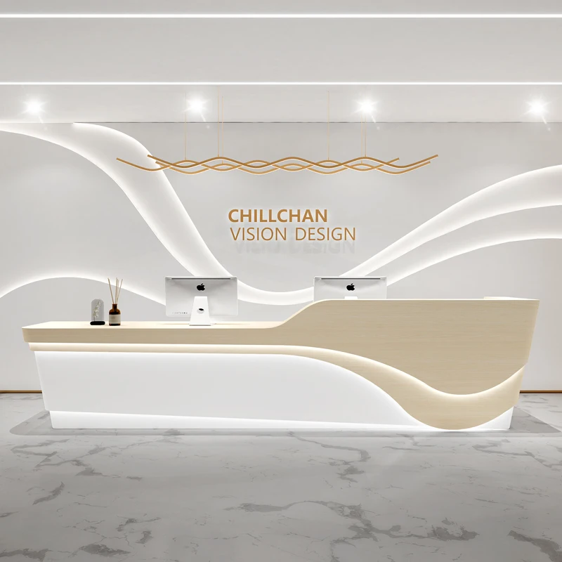 مكاتب استقبال صالون التجميل، أرفف طويلة حديثة، مكاتب استقبال شركة المطاعم، أثاث مكاتب بار Scrivania البسيط