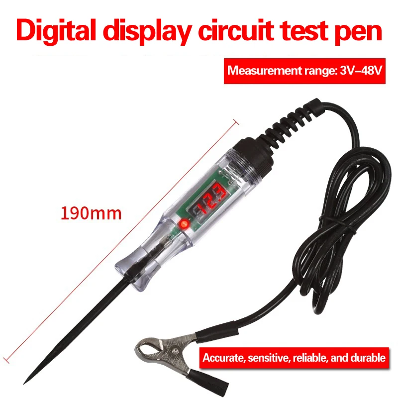 1pc 3V 6V 12V 24V 48V 90V DC Car Digital Display Test Pen Circuit Test Pen Car Test Light Digital Display Test Pen Electrical Ci