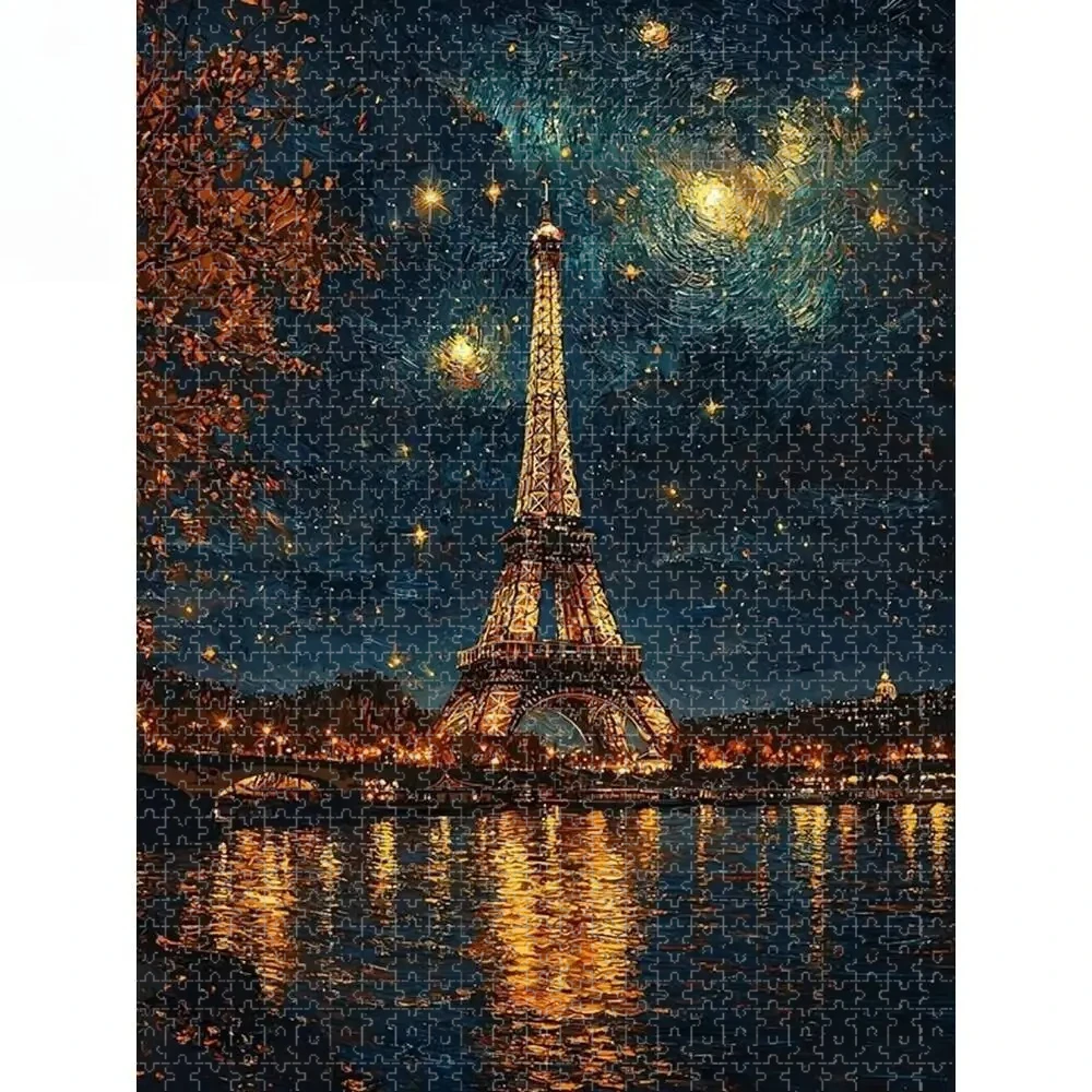 

75*50cm Adult 1000 PCS Jigsaw Puzzle Tower Small River Stars Landscape Stress Reducing Toys Holiday Gift for DIY Creative Fun