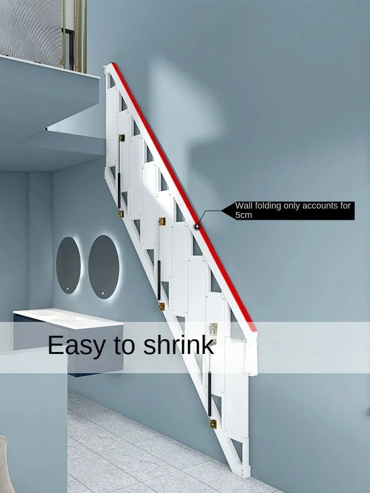 Folding home stairs against the wall, indoor and outdoor loft, retractable loft duplex villa, side wall sticking, side flipping