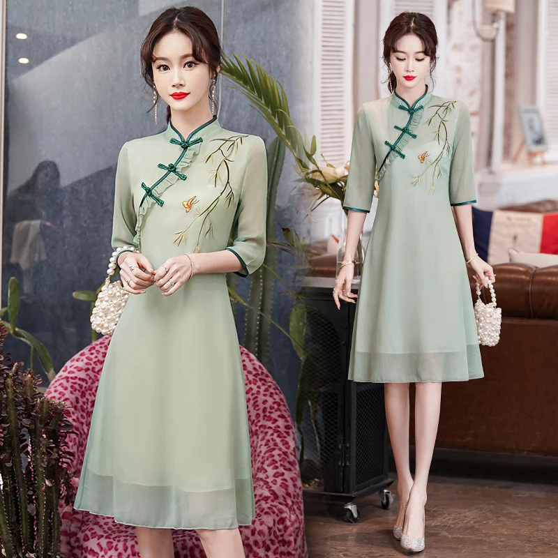 ใหม่ Elegant Retro Cheongsam จีน Qipao ชุดสำหรับเสื้อผ้าผู้หญิง