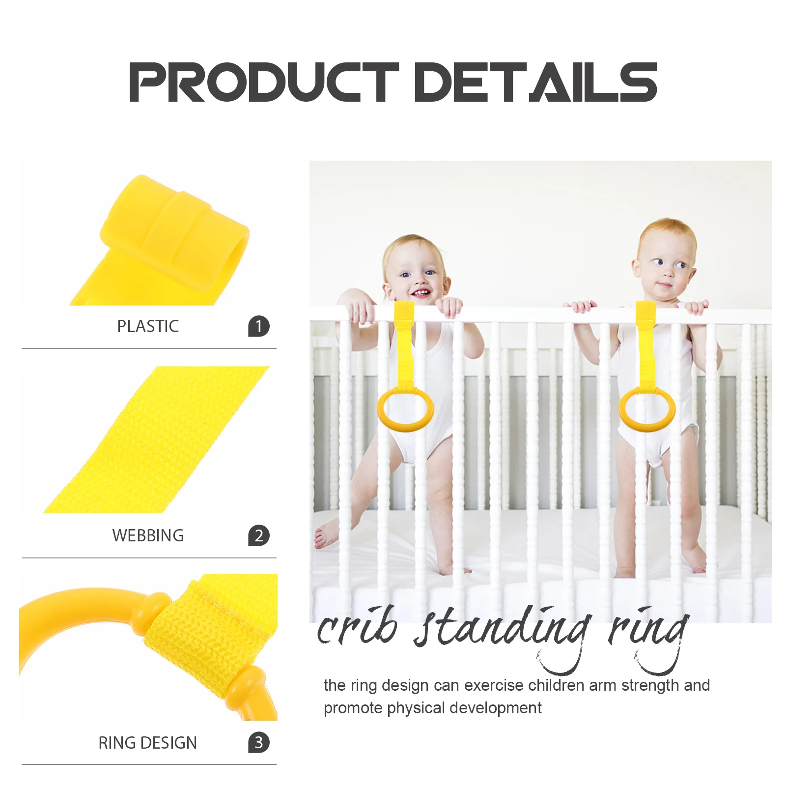 ห่วงดึงฝึกยืนสำหรับเด็กทารก 2 ชิ้น ห่วงจับสำหรับเตียงเด็ก ห่วงช่วยเดินสำหรับเด็กวัยหัดเดิน น่ารัก ทันสมัย ห่วงสำหรับเตียงเด็กแบบพกพา