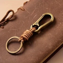 Retro Cowhide Punk Keychain for Men Vintage Leather Rope Key Chain for Car Key Ring Pendant