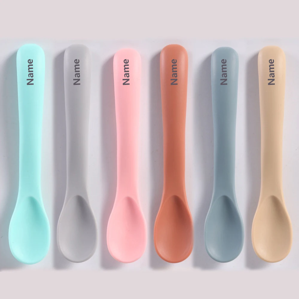 3PCS Baby Tableware Spoon Silicone Material Rice Spoon Free Name Printing Children's Surprise Gift