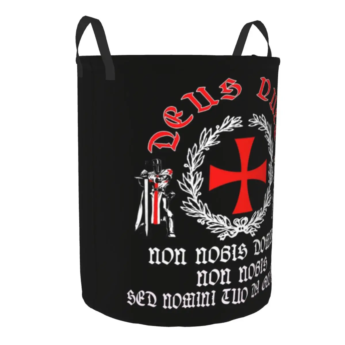 custom Knights Templar Deus Vult Laundry Basket Collapsible Cross Medieval Emblem Clothes Hamper for Baby Kids Toys Storage Bag