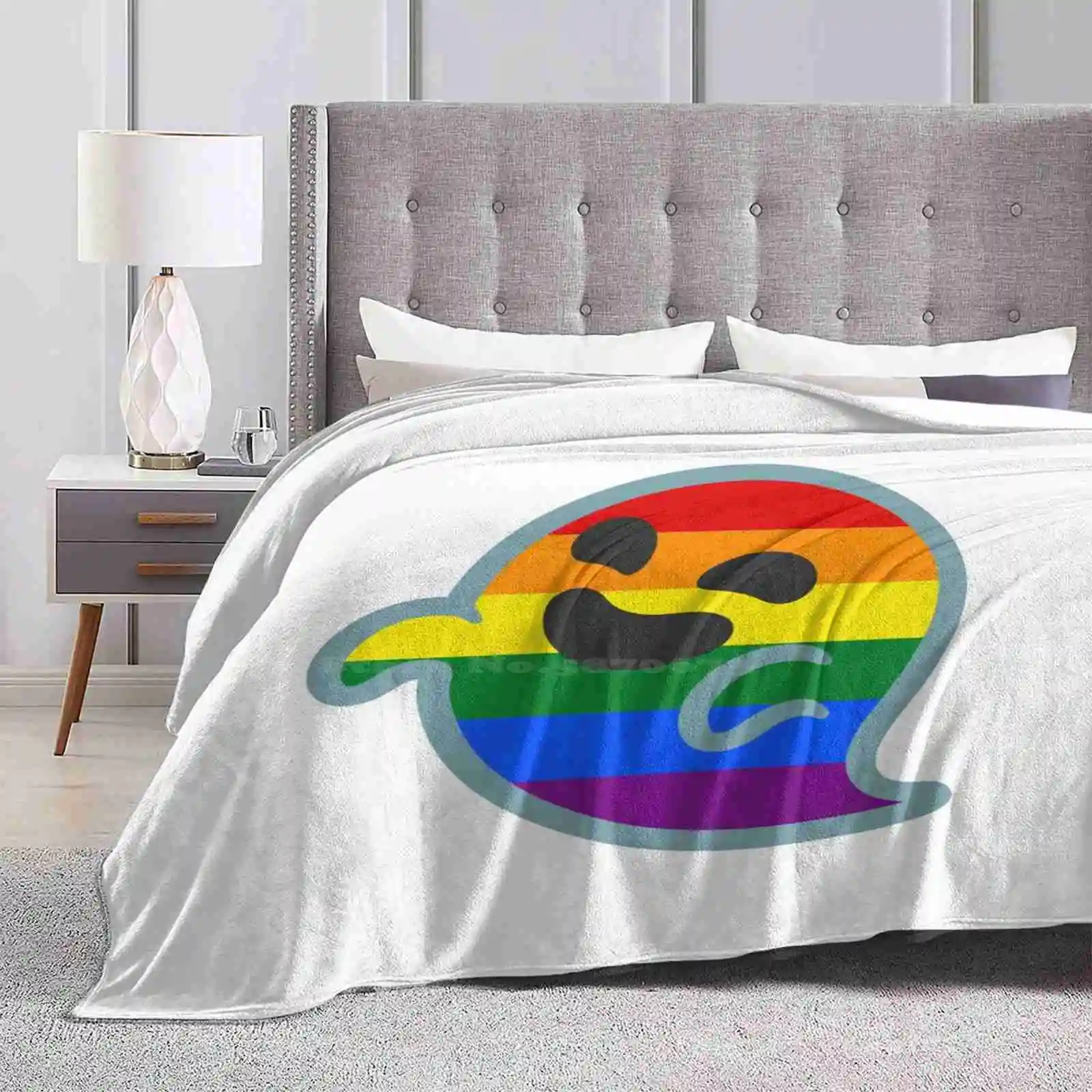 Gay Pride Android Ghost For Home Sofa Bed Camping Car Plane Travel Portable Blanket Lgbt Ghost Gay Pride Rainbow