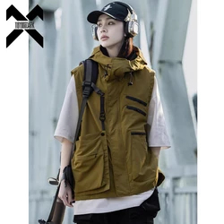 2025 Hooded Function Vest Men Hip Hop Streetwear Tactical Sleeveless Coat Jacket Multiple Pockets Vest