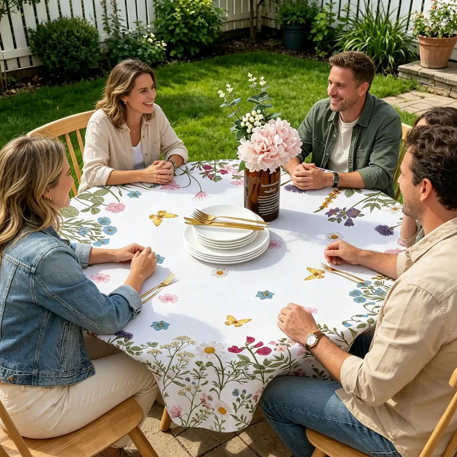 Floral Round Tablecloth 120cm Dustproof Table Cloth Spring Dining Table Cloth For Homeowners Parents Renters Restaurant Coffee