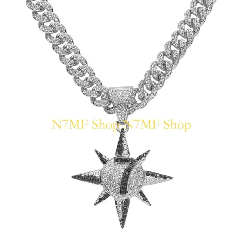 N7MF الهيب هوب قلادة قلادة عدد 7 الشمس سحر المختنق سلسلة الترقوة الشرير الصخرة الكوبية ربط سلسلة قلادة للرجال النساء