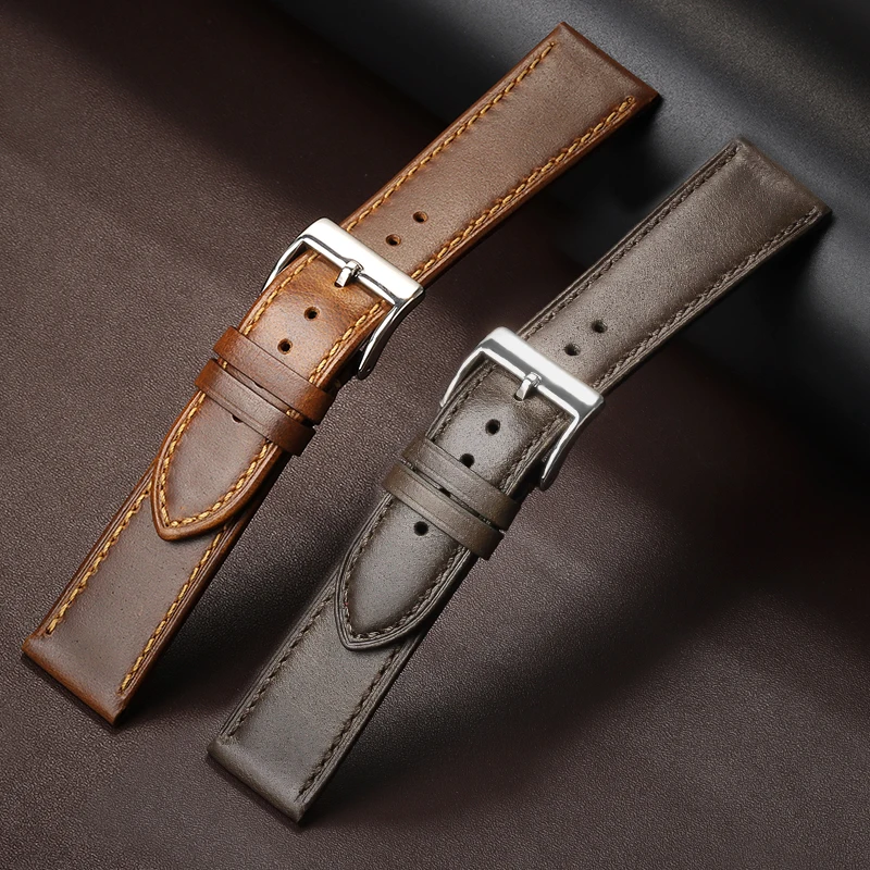 

Retro Leather Strap Oil Wax Discoloration Cowhide Leather Watchband 18mm 20mm 21mm 22mm Business Men Women Watch Straps