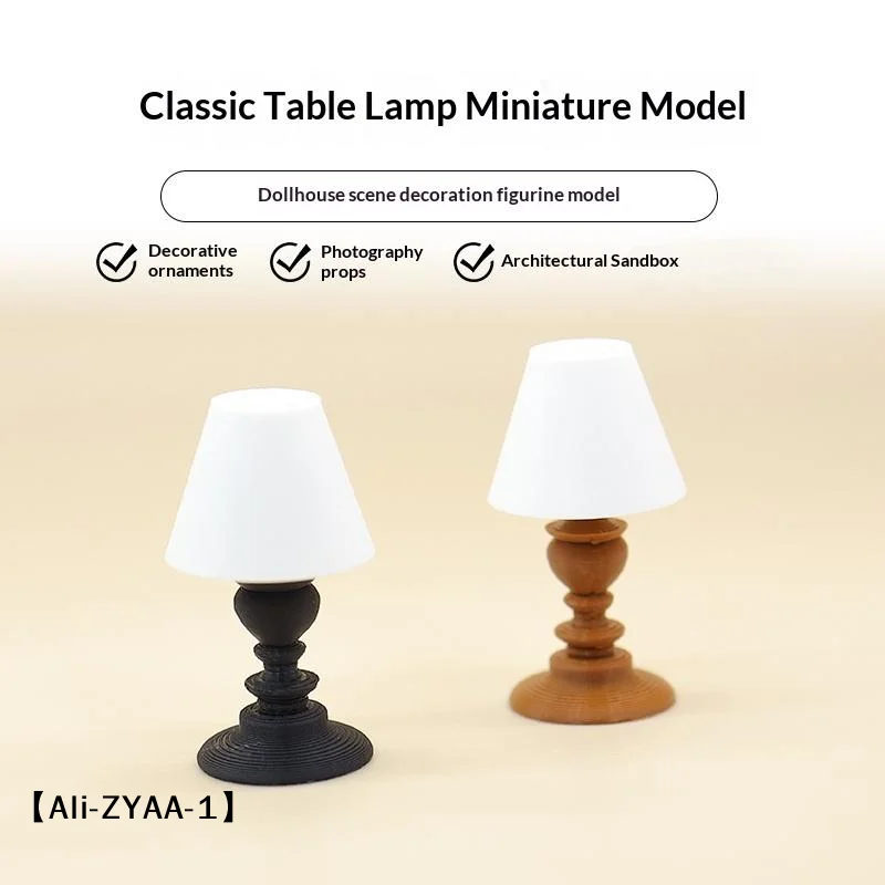 【A】Miniature Classical Table Lamp Ornament 1/12 Dollhouse Desk Lamp Model Dollhouse Decoration Building Sand Table Photo Props