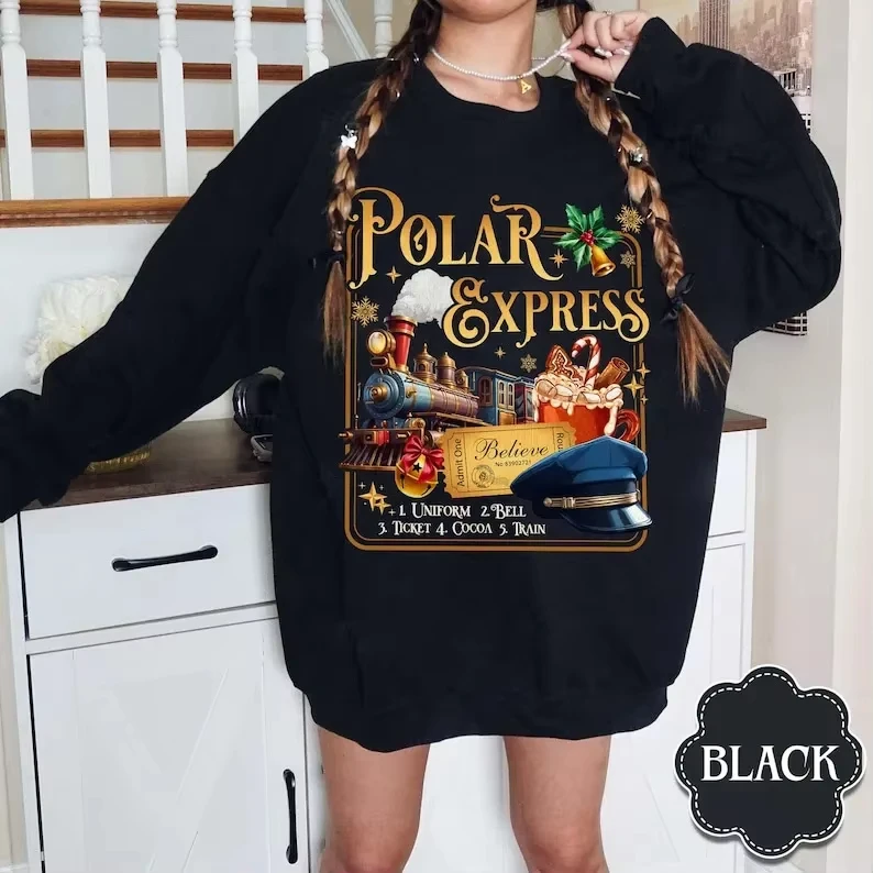 

Women' S Polar Trip Christmas Express Sweatshirt Family Trip Xmas Tops Merry Christmas Hoodie All Aboard Graphic Graphic Tshirts