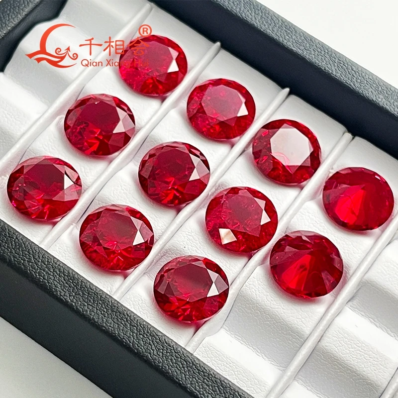 2mm to 12mm Round shape diamond cut Artificial red lab created ruby  including minor cracks and inclusions loose gem stone