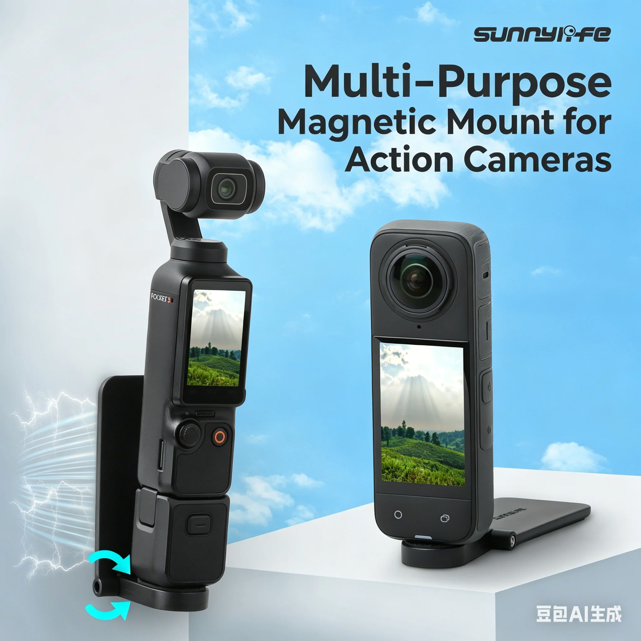 

Sunnylife Universal Magnetic Bracket Stand Base Handle for DJI Osmo Pocket 4 Insta360 X5 GO Ultra Action Camera Accessories