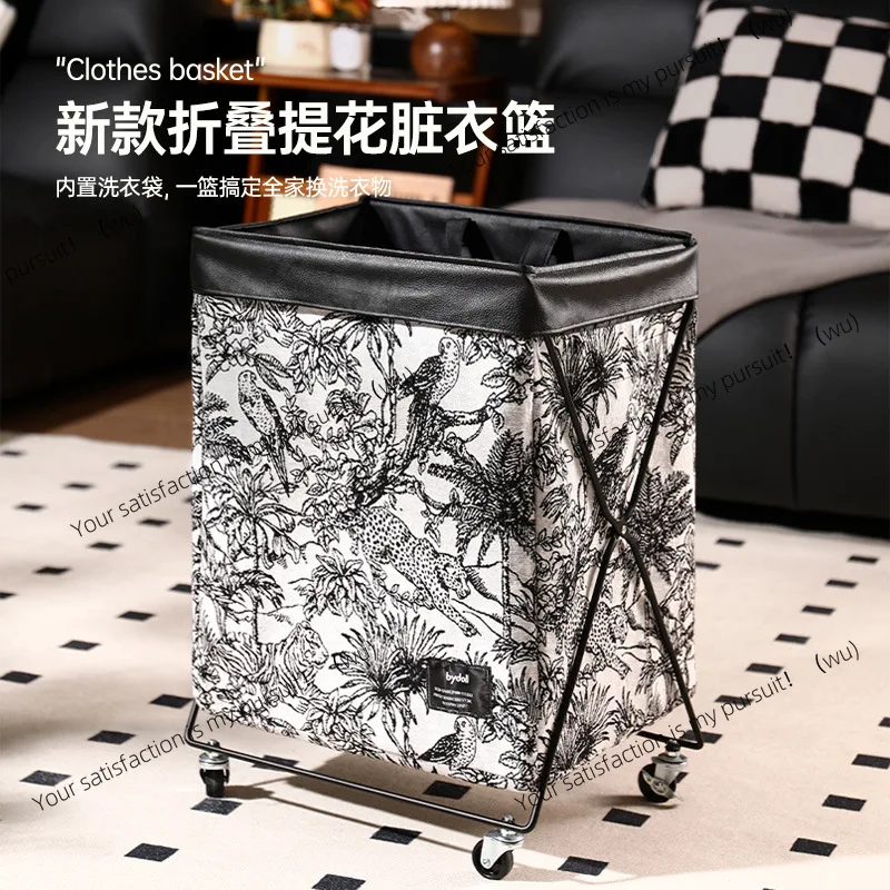 

French medieval laundry with wheels bathroom large capacity laundry basket foldable seam laundry basket