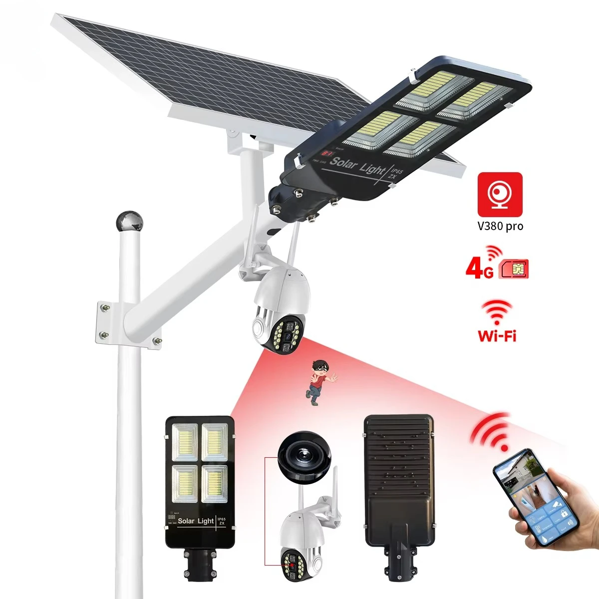 

Home and Lighting Integrated Outdoor Waterproof Monitoring Solar Street Lights With Cctv Camera 4G