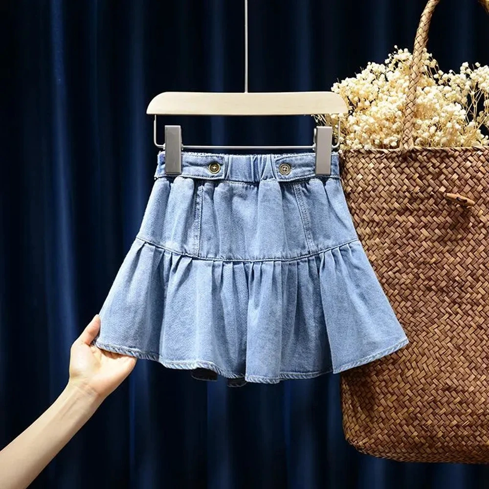 2-10 Years Girls Denim Skirts Blue Elasitc Waist Pleated Jeans Skirt for Girls Toddler Baby Summer Clothes Kids 6 8 3 4 5 6 7 9