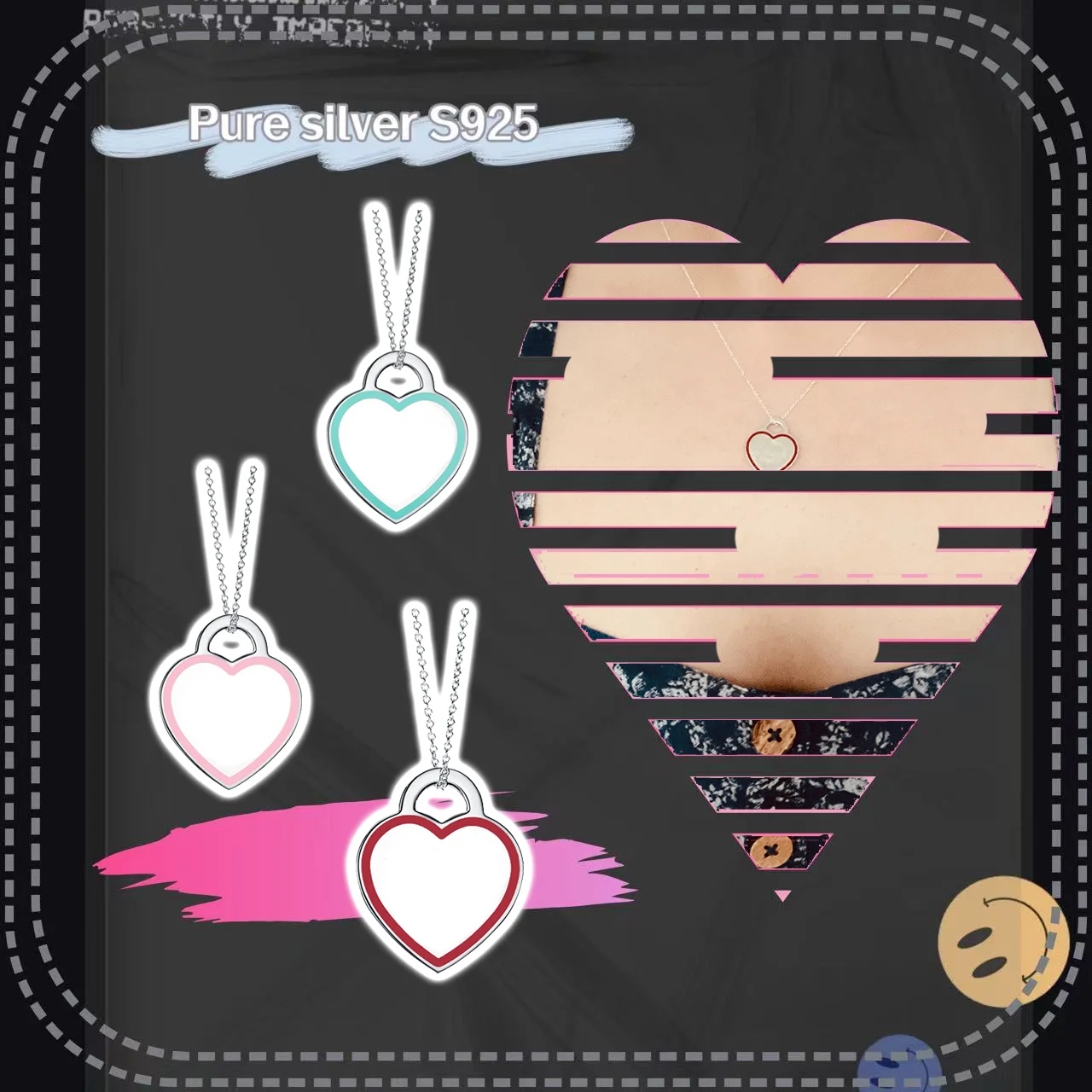 

Pure silver S925T home style women's jewelry, American brushed heart-shaped smooth necklace, free hair accessory