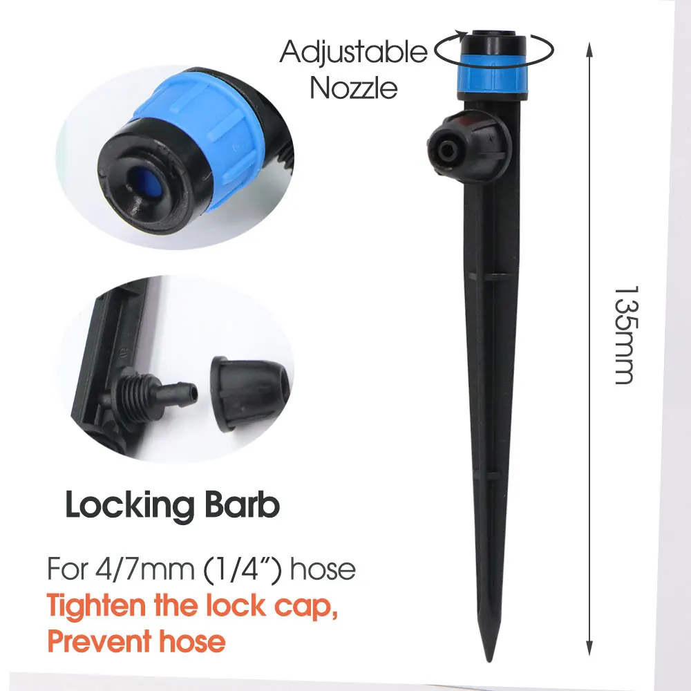 Garden 13cm Stake Drip Irrigation Sprinkler 360 Degrees Rotating Nozzle Vortex Emitters for 1/4”Watering Hose Plnats Pot Dropper