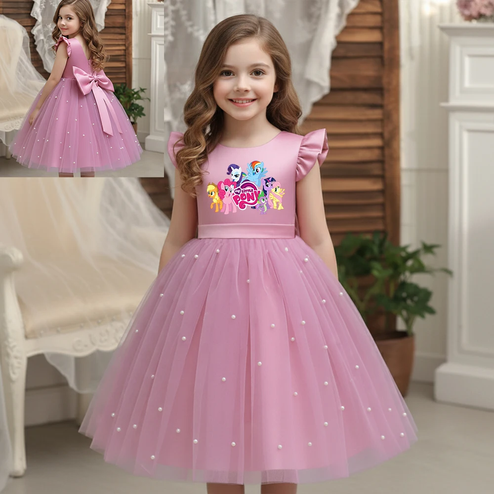 

Платье My Little Ponys для девочек с жемчугом, элегантное свадебное платье принцессы, детские платья для девочек, тюлевое платье для дня рождения, от 3 до 8 лет