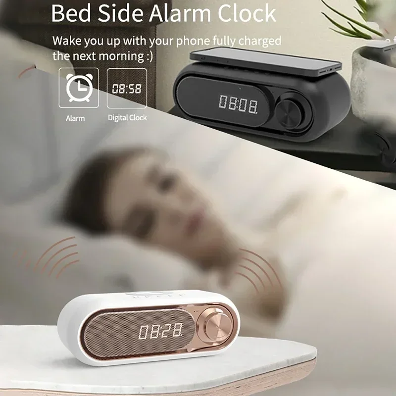 

Wireless Bluetooth Speaker HIFI Music Box Soundbar Home Bedroom Student Clock Clock Dual Alarm Support TF Card FM Radio Soundbar