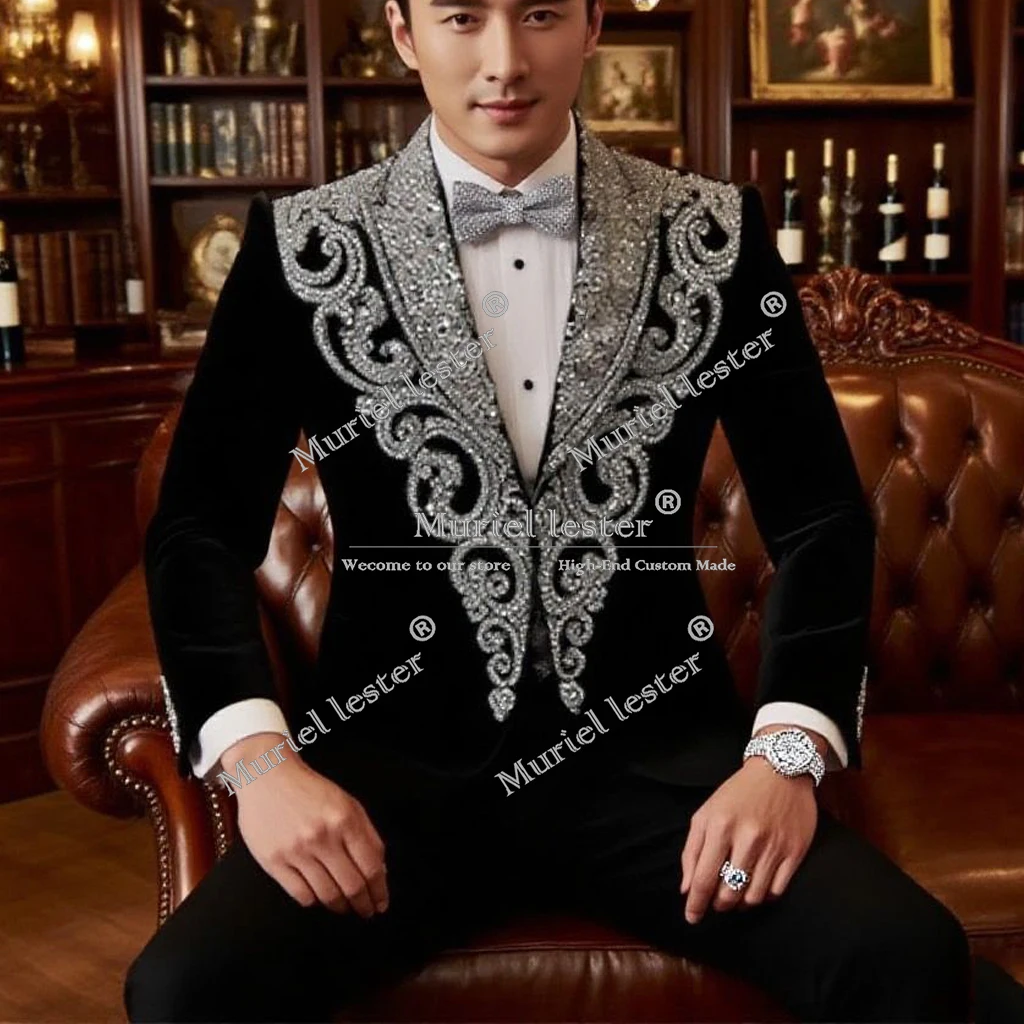 Sparkly Sequins Wedding Groom Tuxedos Shawl Lapel Prom Tuxedos Customized Crystals Beaded Stones Jacket Pants 2 Pieces Man Dress