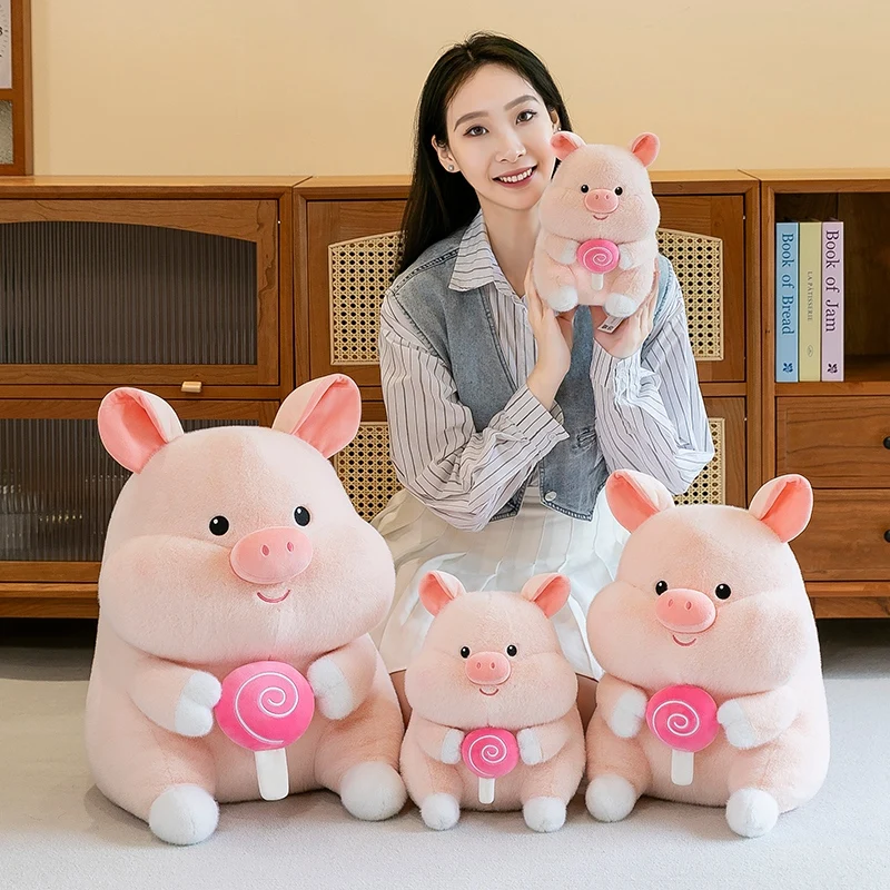 Creative 21-50cm Pink Pig Holding Lollipop Plush Toys Cartoon Stuffed Animal Soft Piggy Doll for Girls Kids Birthday Gifts Decor