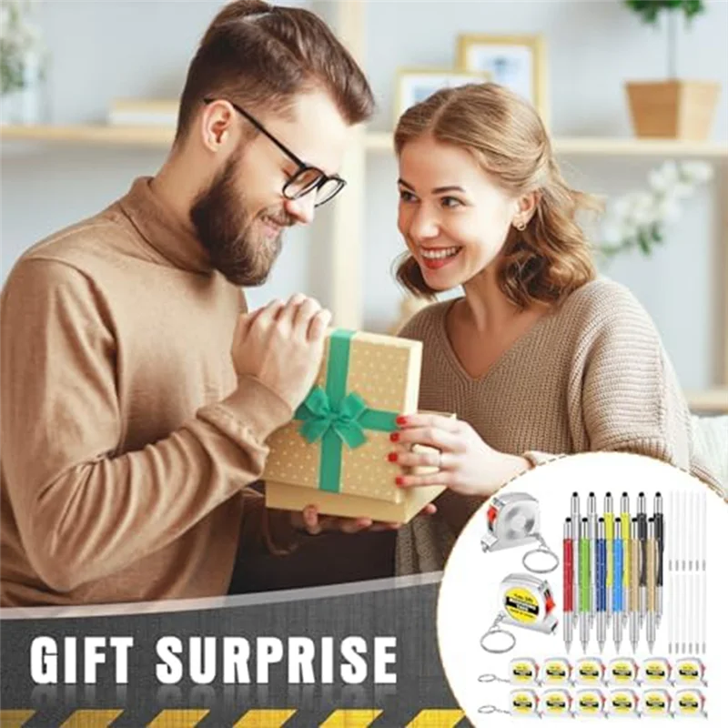 

Multifunctional Pen Giftset Includes Tape Measure, 6-In-1 Practical Pen, Suitable For Men's Birthday Party Favors, 12PCS Durable