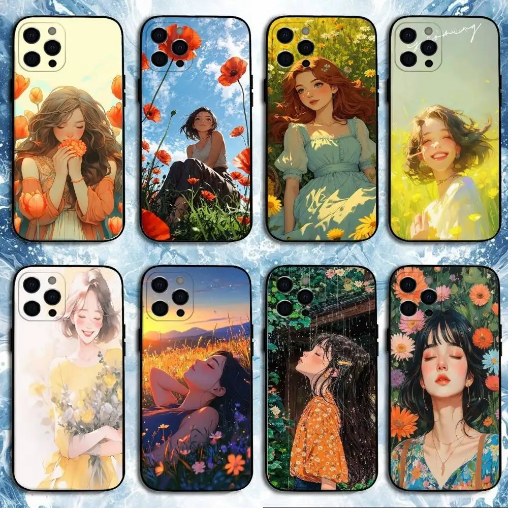 

Beautiful painted girl Phone Case For iPhone 16,15,14,13,12,11 Plus,Pro Max, Soft Silicone Black Cover