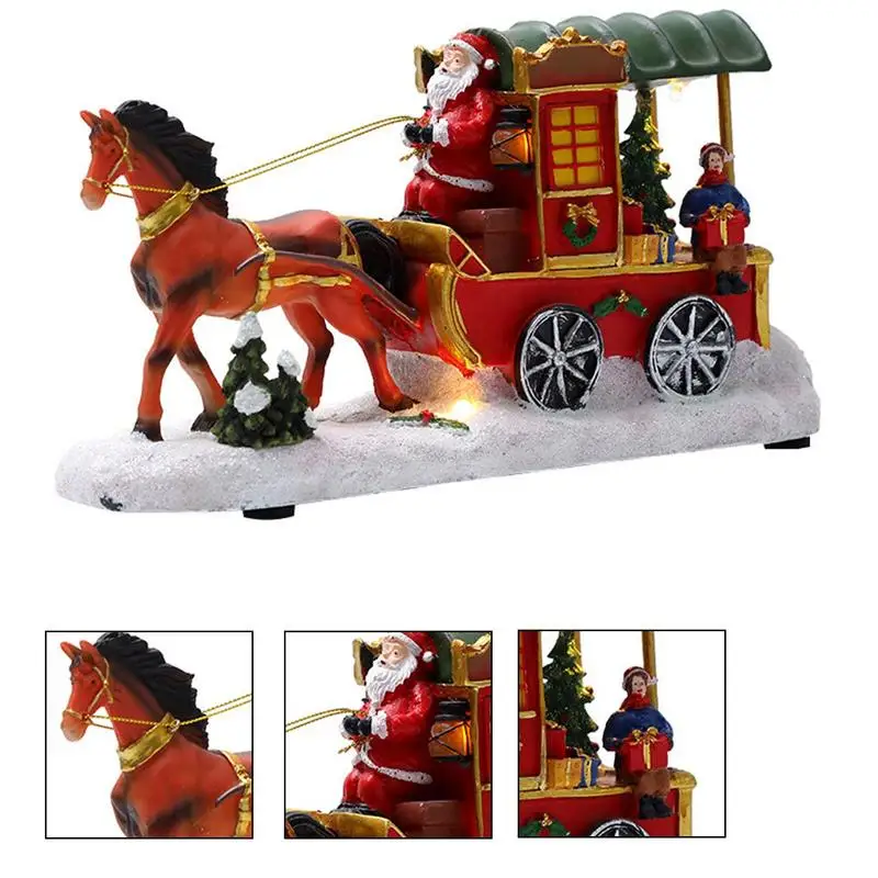 

Table Sleigh Carriage Decor Christmas Santa Ride Horse Drawn Carts Decor Lighted Musical Horse Carriage Christmas Crafts