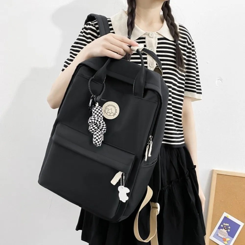 Leichter, wasserdichter Damen-Rucksack aus Nylon, großer Reiserucksack, ergonomische, einfarbige Laptop-Büchertasche für Teenager – Detail 9