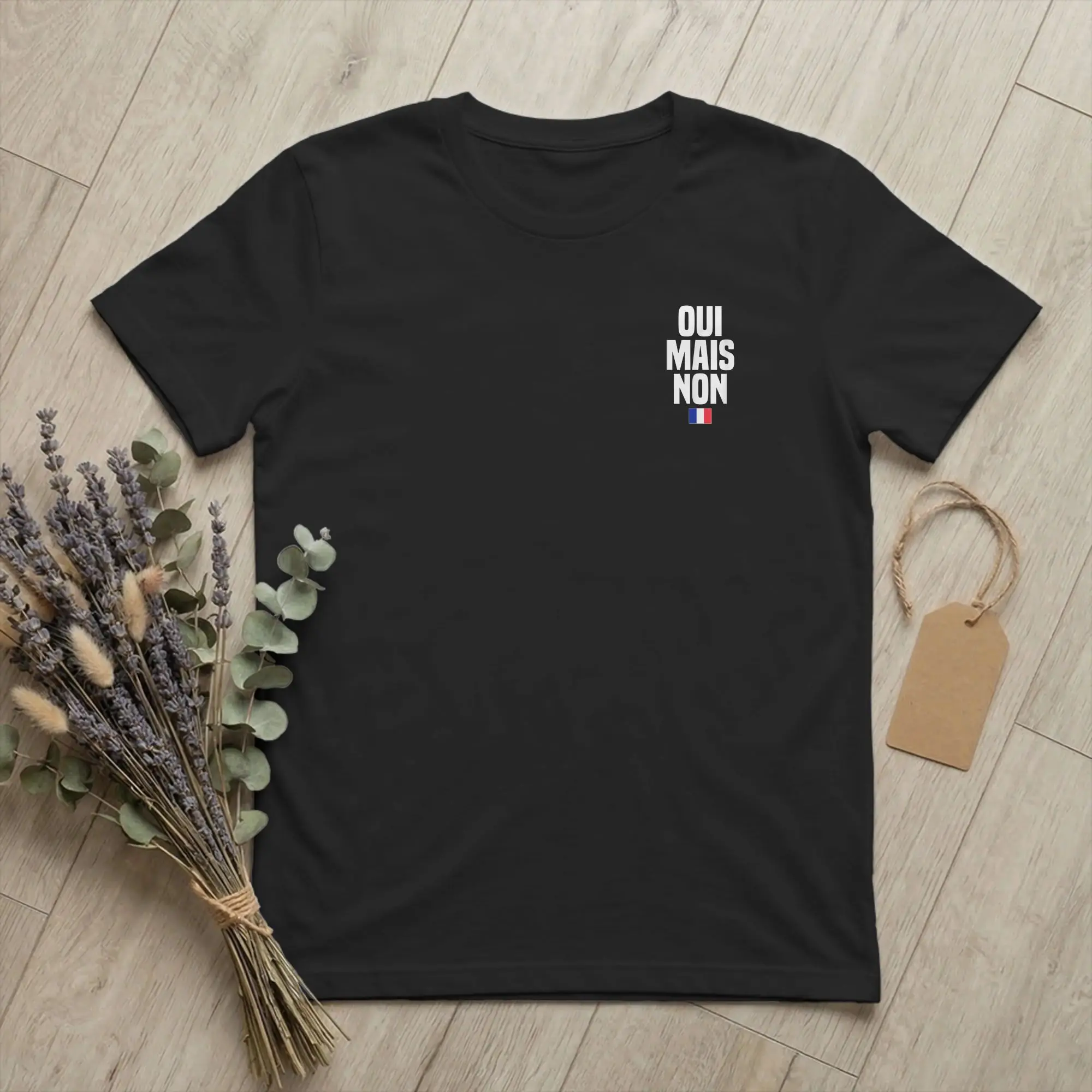 Herren T-Shirt „Oui mais non“ im französischen Sprichwort-Stil – Lustiges Baumwoll-T-Shirt mit kurzen Ärmeln, Übergröße