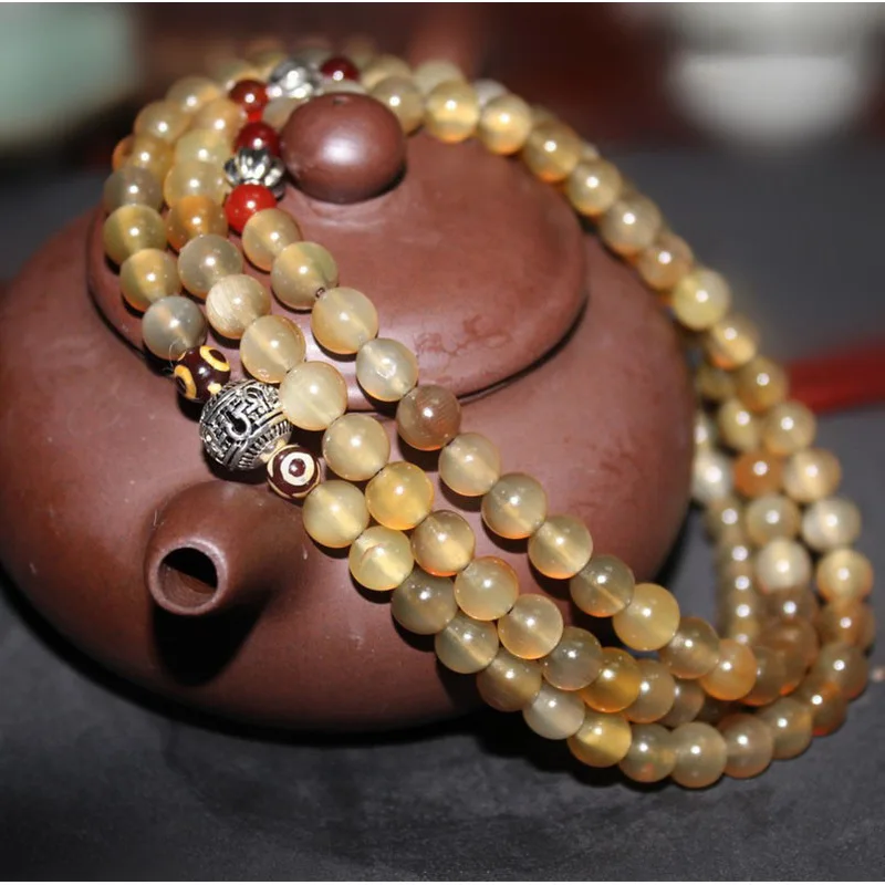 New -style Sanmadi Sanskrit Sound Natural Tibetan White Water Premium Cowbone and Horn 108 Buddhist Prayer Bead Brac