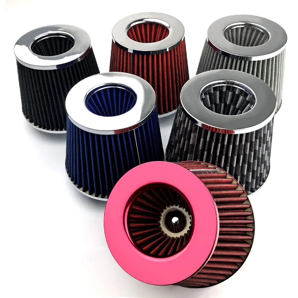 76mm/3 Inch High Flow Washable Mesh Cone Air Filter Universal Racing Intake Kit Engine Power Boost Parts