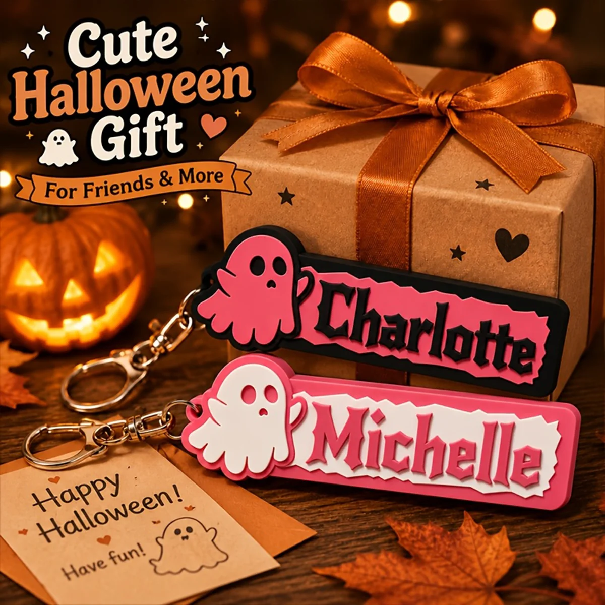 Custom Double Layer Ghost Acrylic Keychain, Gothic Custom Name Tag, Halloween Christmas Gift for Students and Friends
