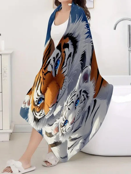 

Tiger & Cub Print Bath Towel - Soft Absorbent Beach Towel for Family & Travel, Unique Wildlife Design for Summer Adventure